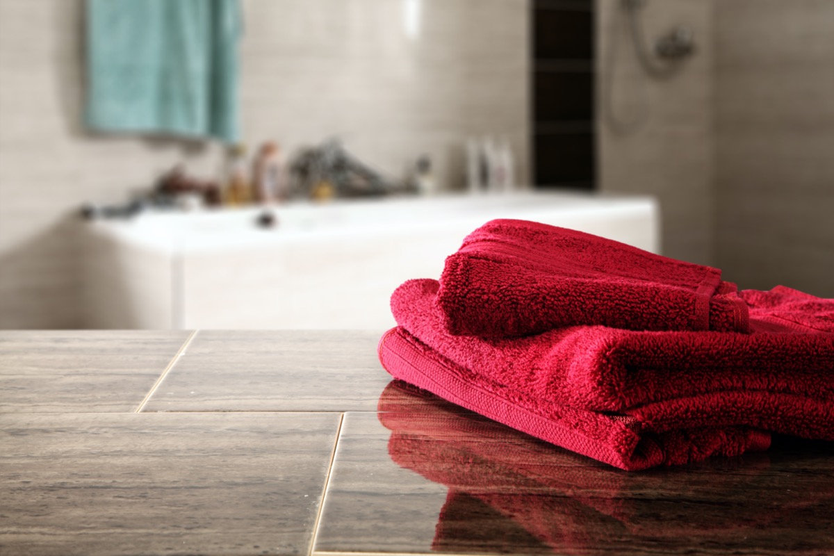 bathroom interior and towels of red