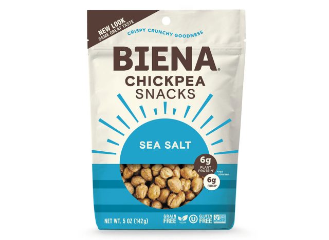 Package of Biena chickpea snacks, sea salt flavor. 