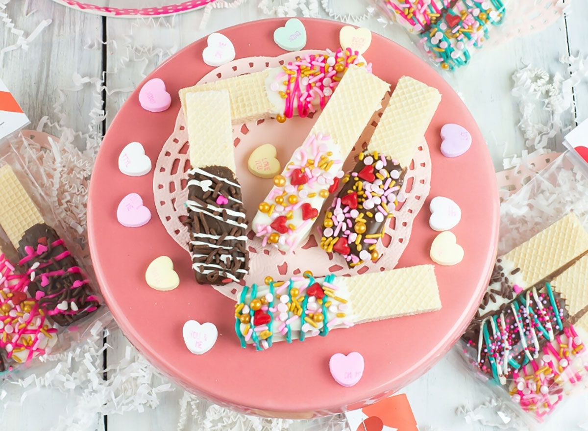 chocolate dipped wafer cookies with sprinkles