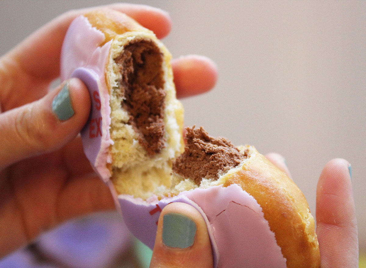 krispy kreme valentines donuts ripped purple closeup
