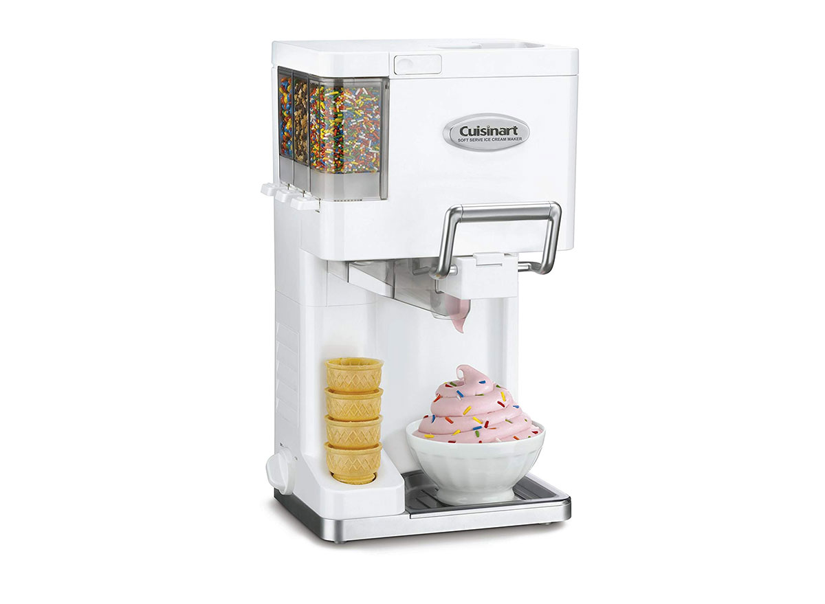 cuisinart soft serve maker with ice cream cones and sprinkles
