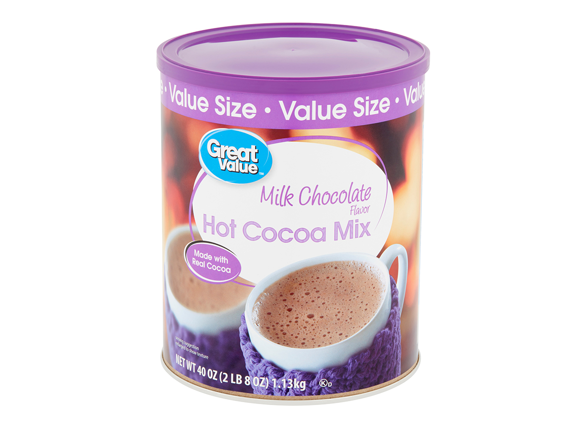 container of great value hot cocoa mix