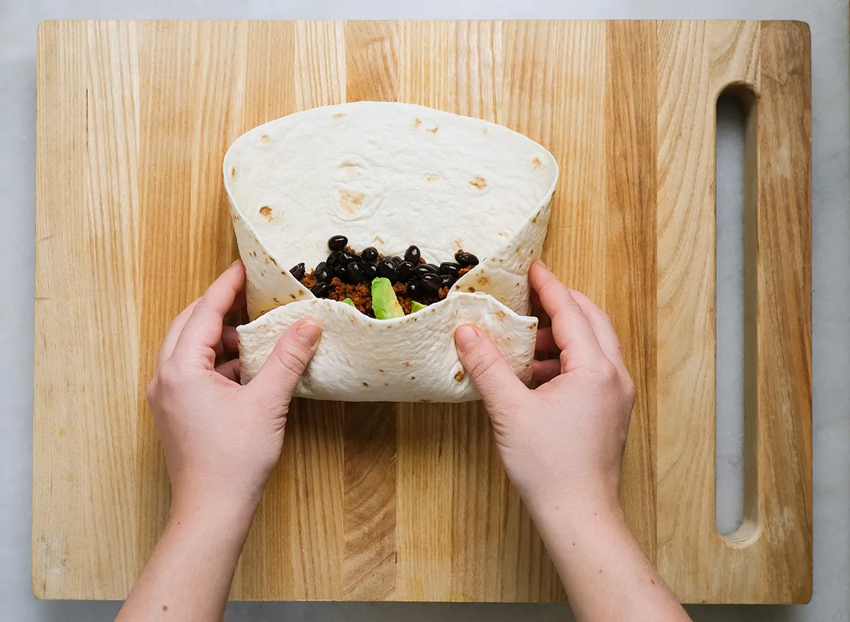 folding a burrito from the bottom