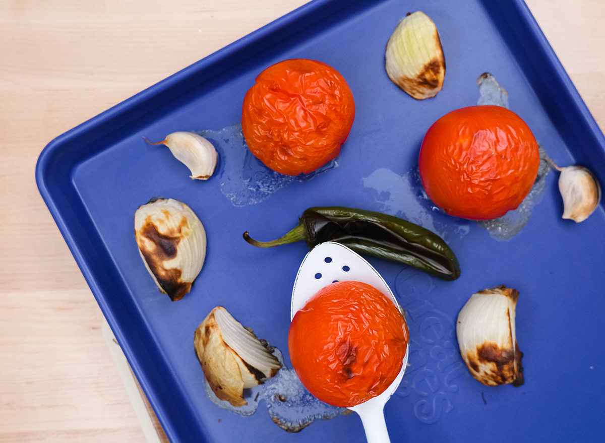 roasted vegetables on a sheet pan