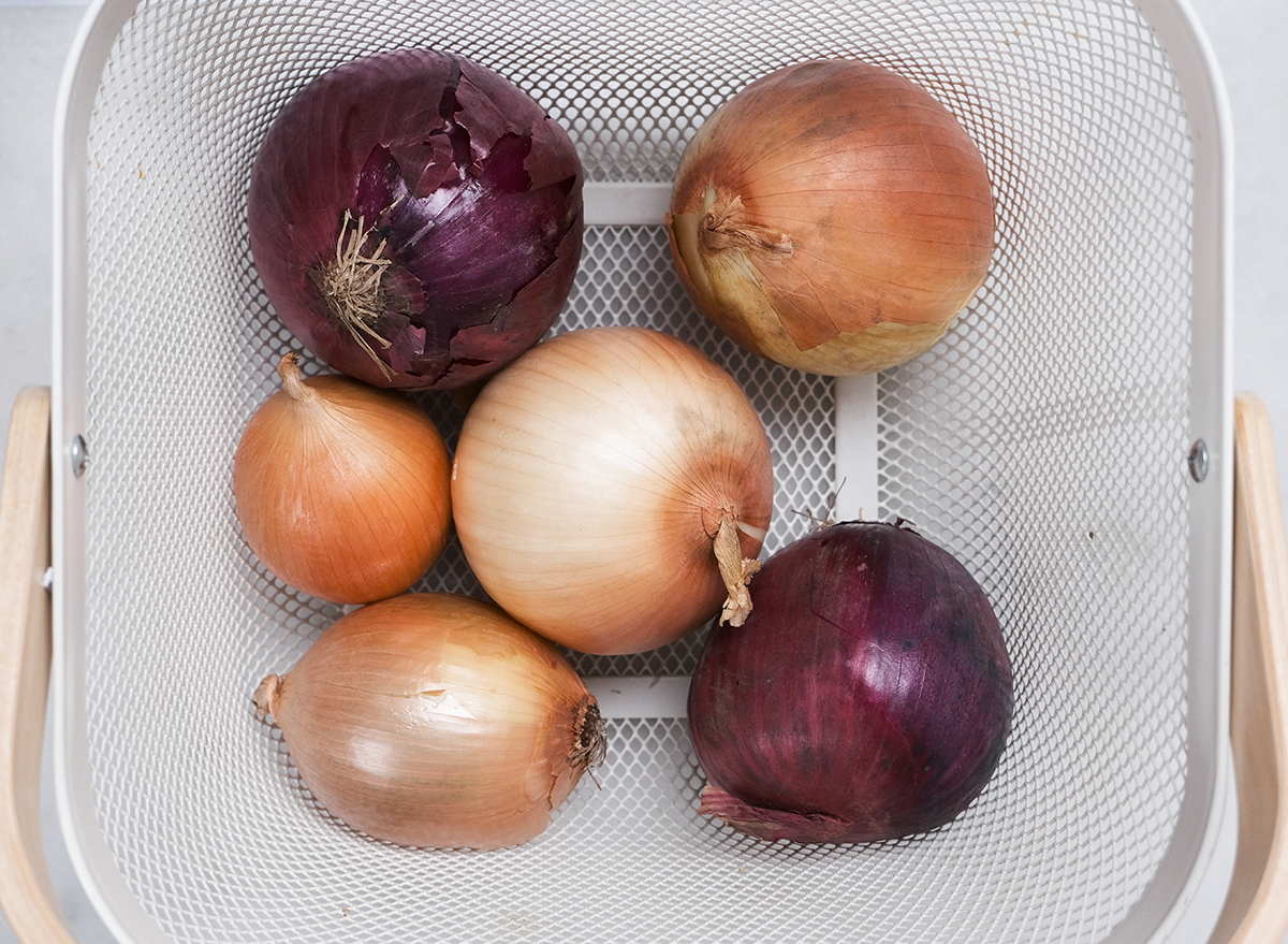onions stored in a basket