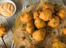 hush puppies on wax paper with dip