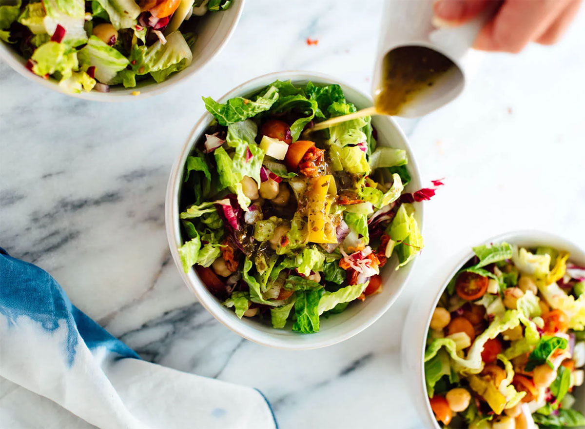 italian chopped salad in bowls