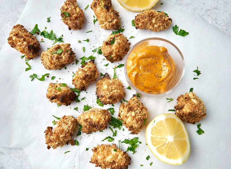 Crunchy Keto Popcorn Chicken with Spicy Chipotle Aioli — Eat This Not That