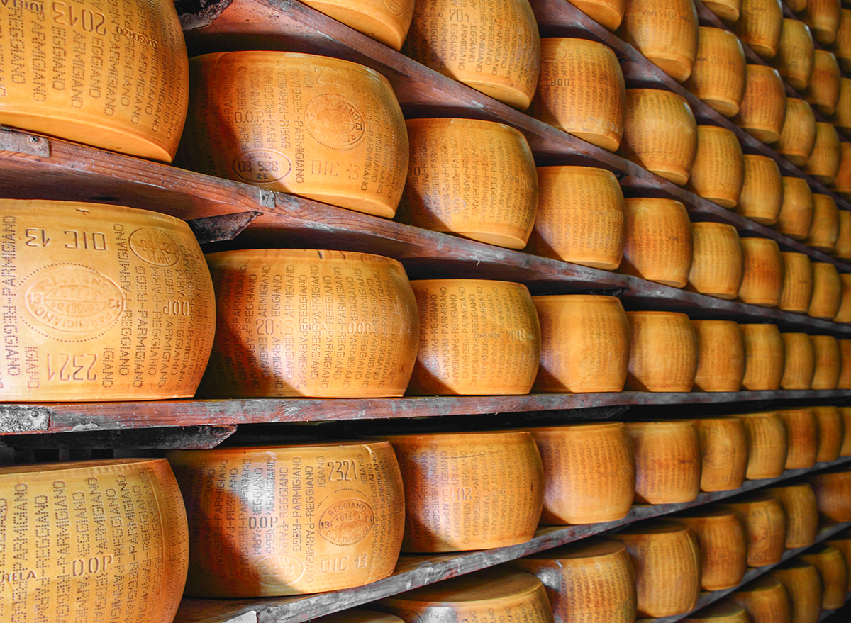 wheels of parmigiano reggiano cheese