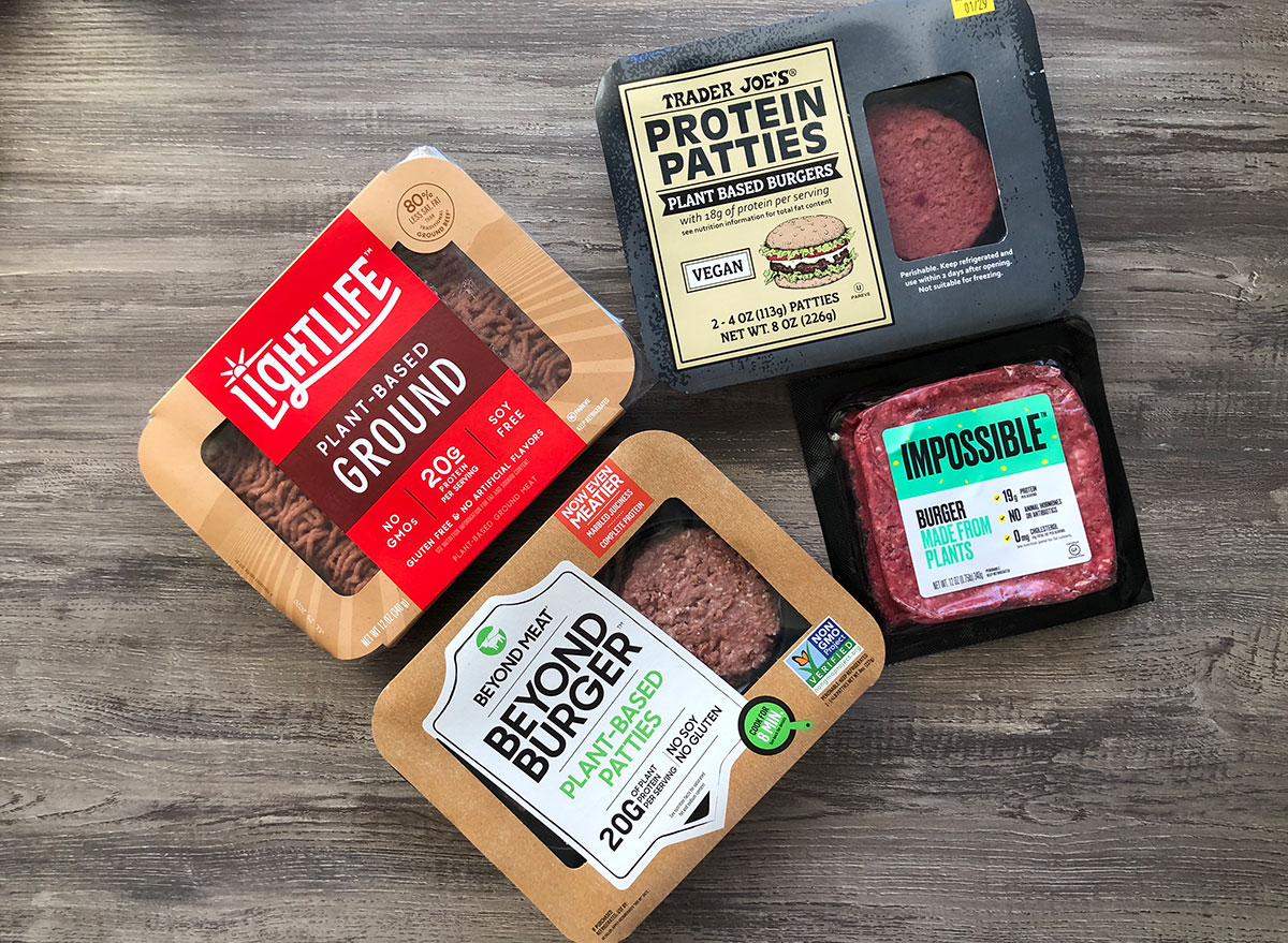 packaged beyond lightlife impossible and trader joes plant-based burgers