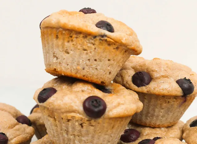 protein muffins stacked on top of each other