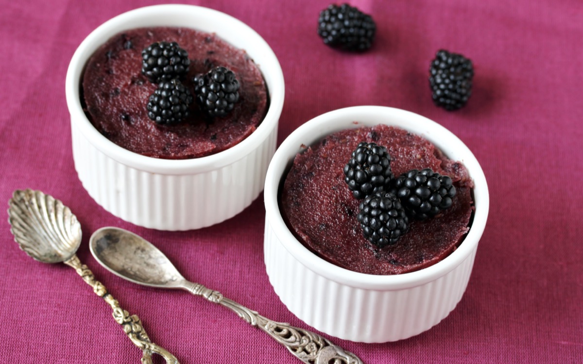 semolina blackberry pudding. ramekin baking dish