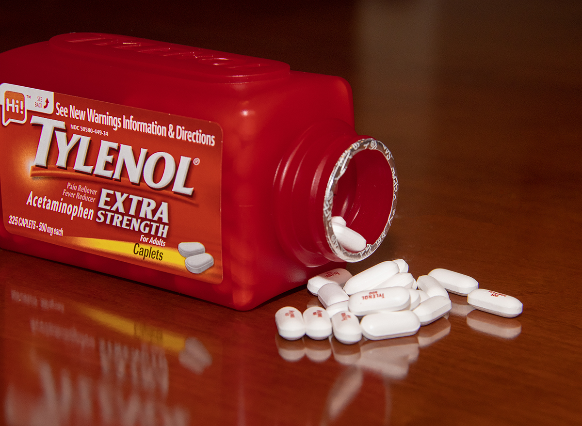 tylenol extra strength pills spilled on table