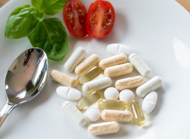 Dietary supplements, vitamins, plate