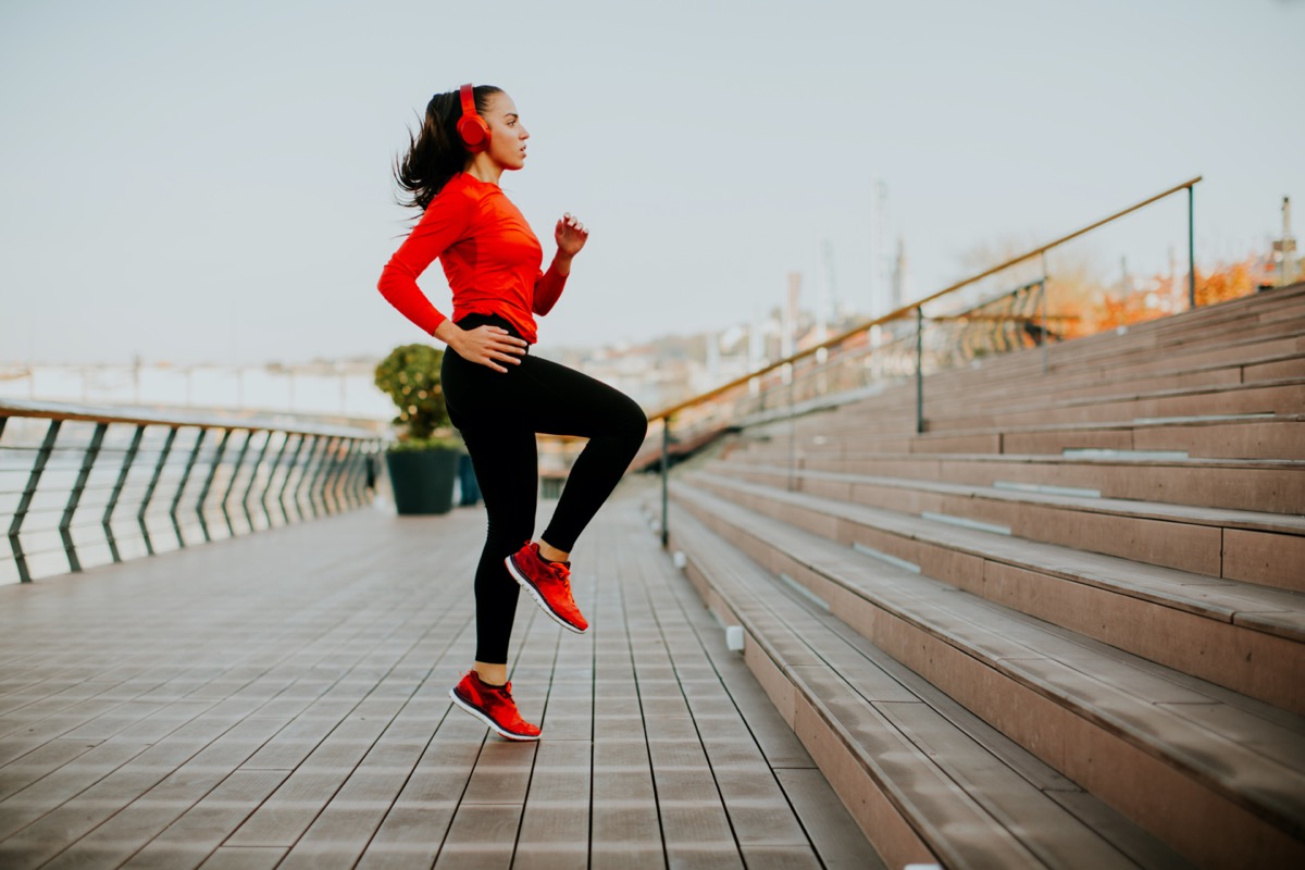 View at young woman exercising outside