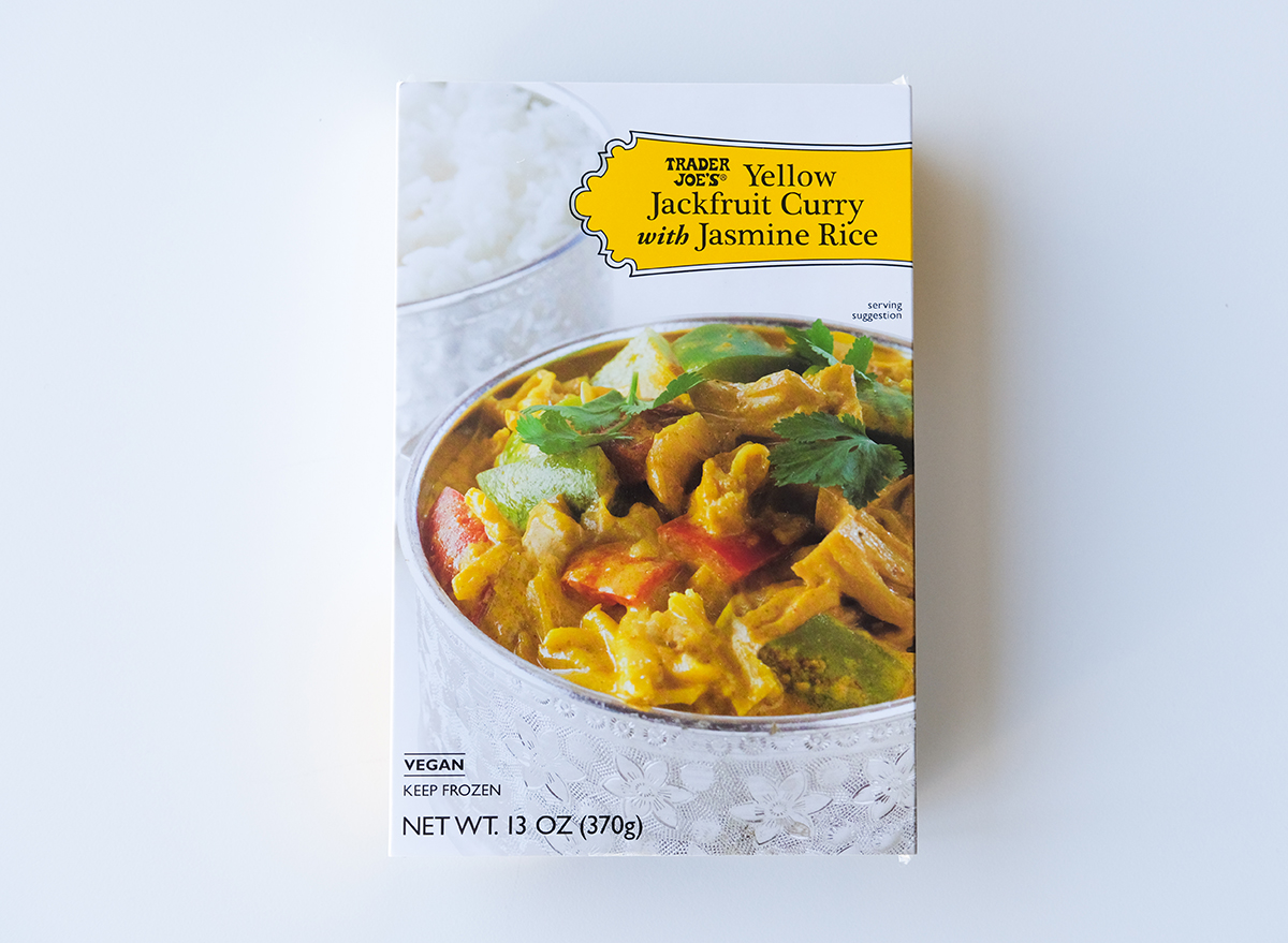 yellow jackfruit curry with jasmine rice from trader joe's