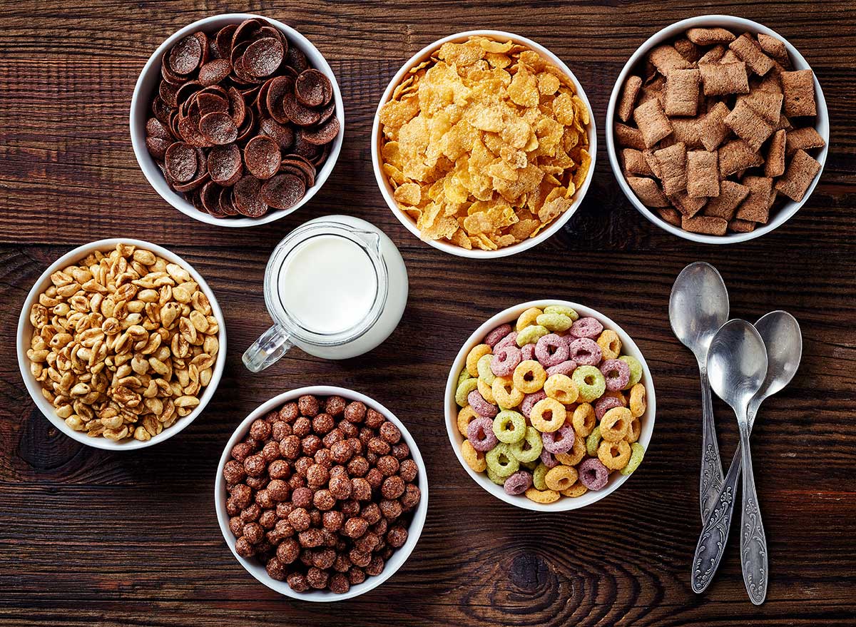 group of kids eating cereal