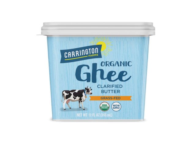 container of ghee on a white background