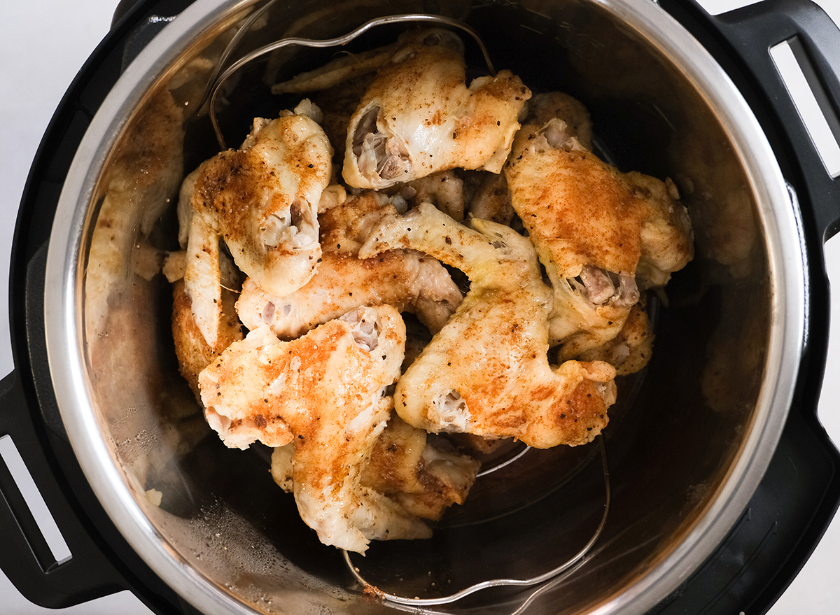 cooked chicken wings inside an Instant Pot