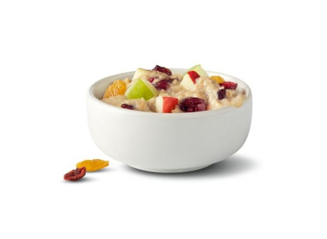 bowl of McDonald's oatmeal on a white background