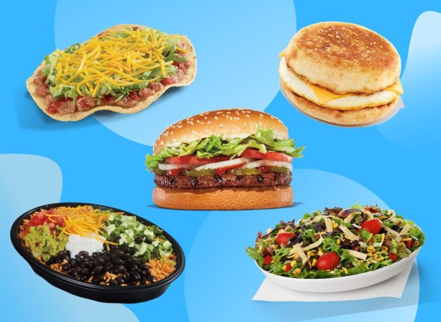 vegetarian fast-food options on a blue background