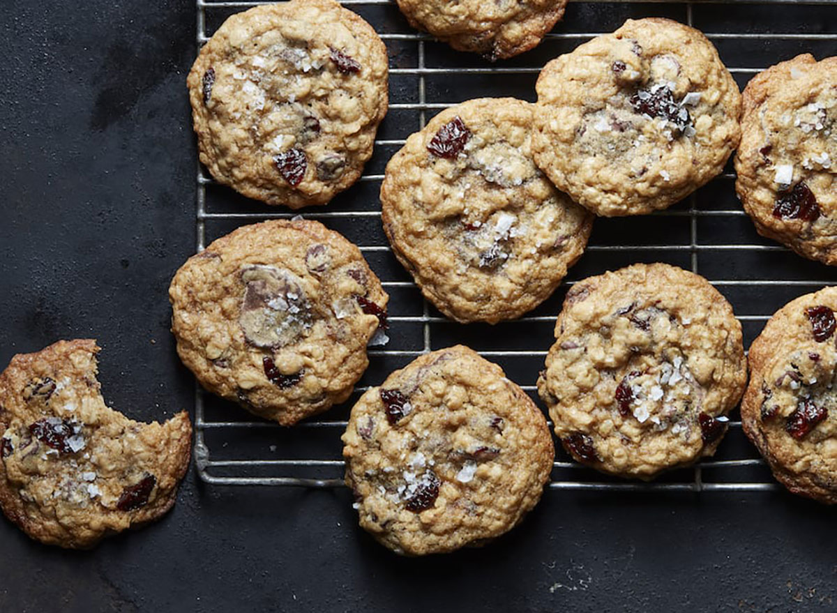 cherry chocolate chip cookies on cooling rack