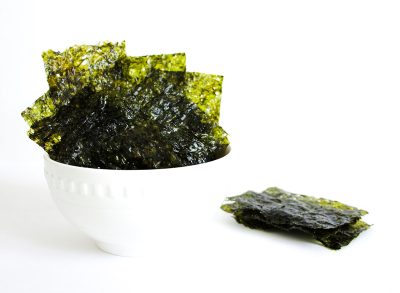 nori edible seaweed in white bowl