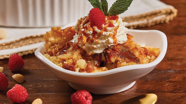 white chocolate bread pudding with caramel sauce