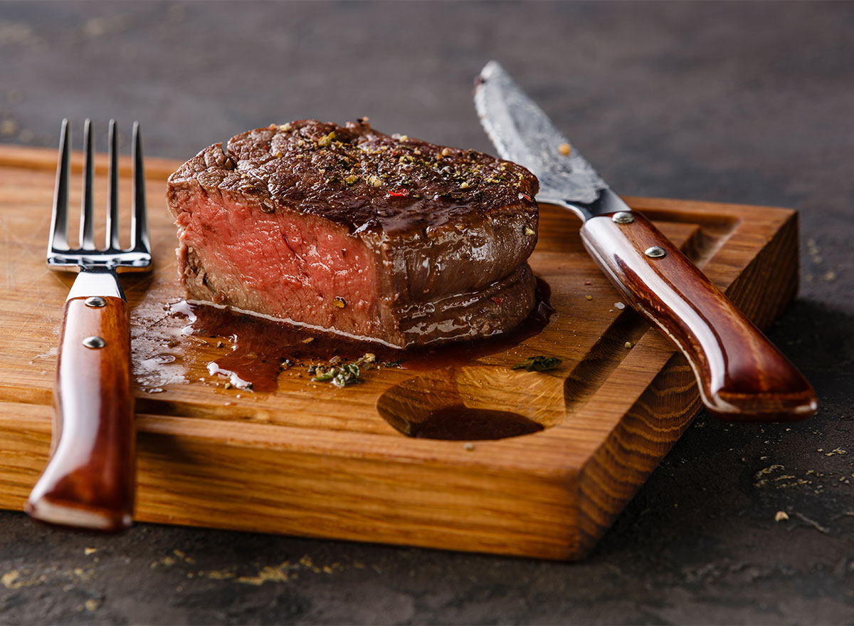 filet mignon steak on cutting board