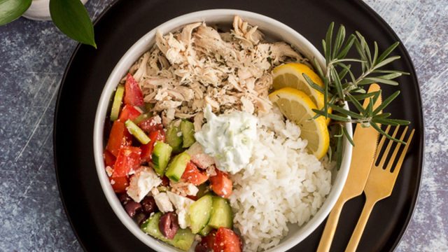greek chicken rice bowl