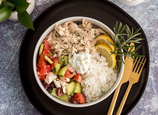 greek chicken rice bowl