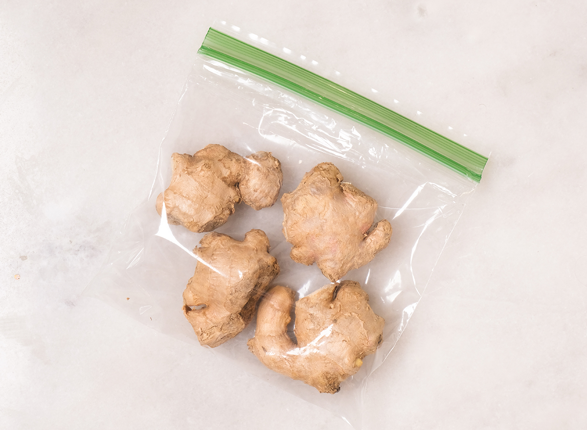 ginger in a ziplock plastic bag