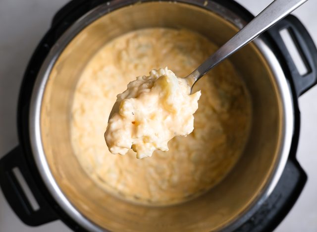 spoonful of cheesy cauliflower from an Instant Pot