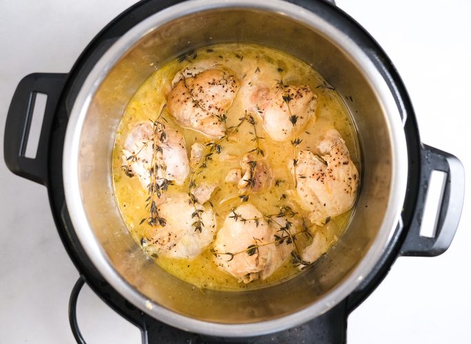cooked lemon chicken inside an Instant Pot