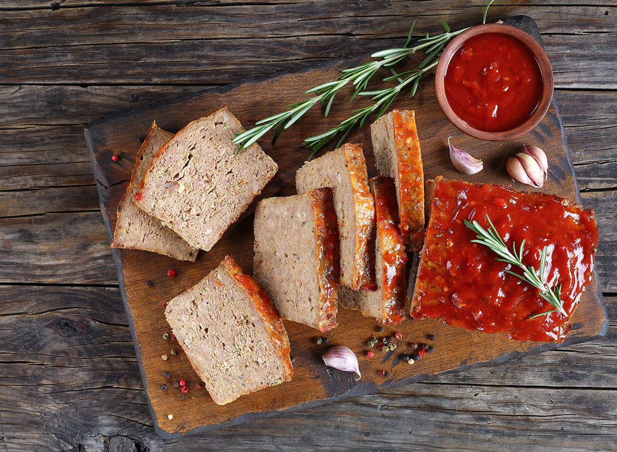 meatloaf slices on cutting board