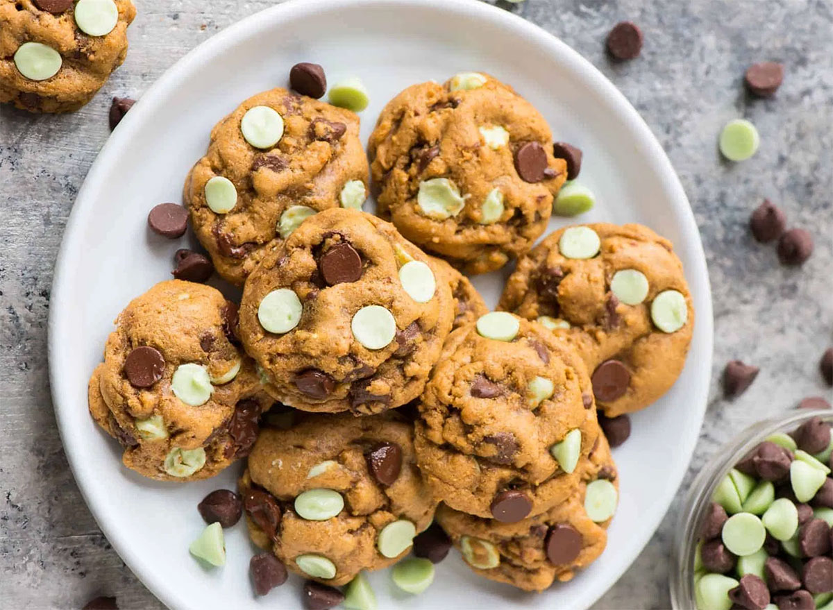 plate of mint chocolate chip cookies