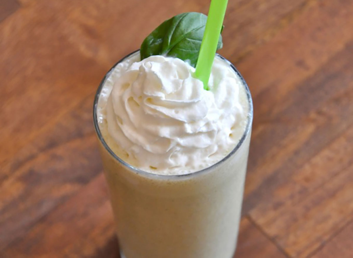 peanut butter basil milkshake with straw