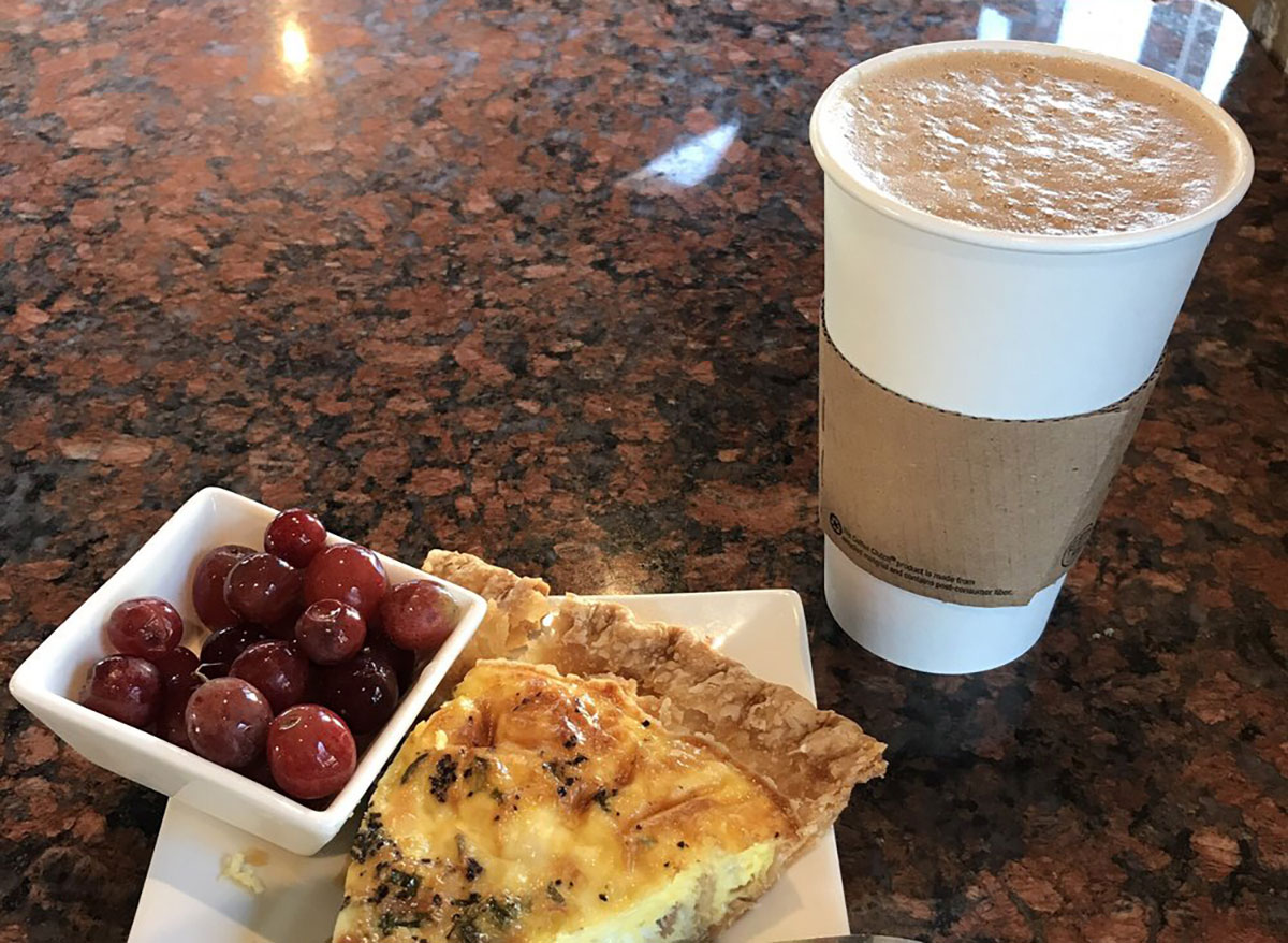 quiche and coffee from riverview cafe in minneapolis