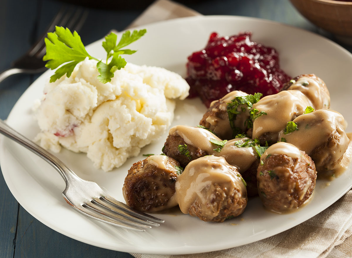 Swedish meatballs with jam and mash potatoes