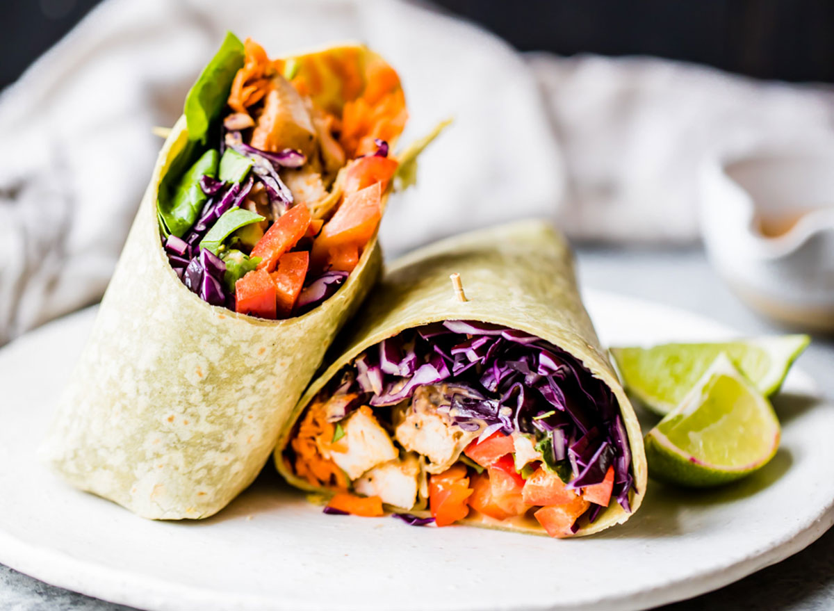 thai peanut chicken wraps on plate