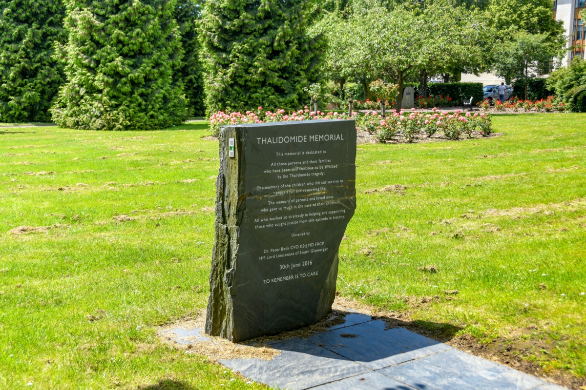 Memorial stone in Alexandra Gardens, Cathays Park, Cardiff for people who were affected by the thalidomide drug
