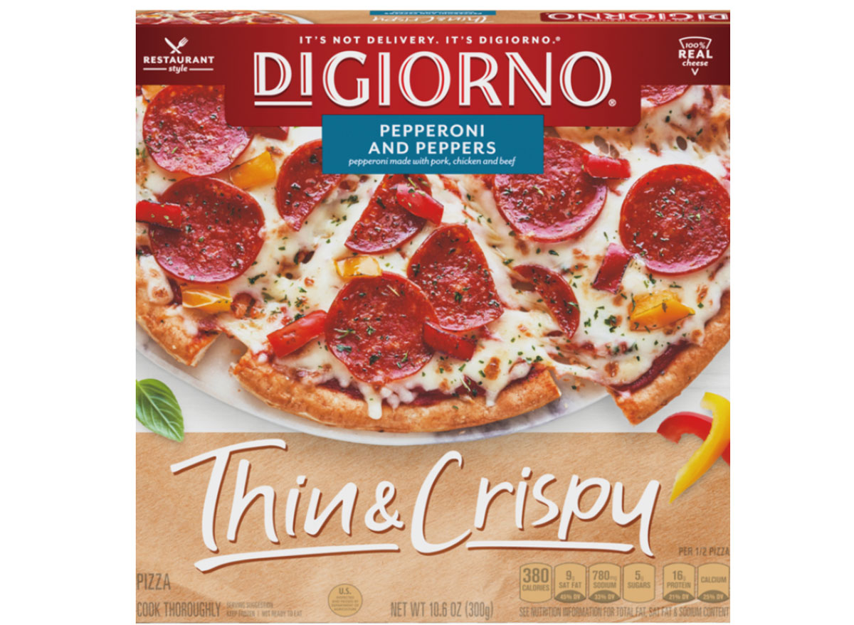 thin crispy digiorno pepperoni and peppers pizza
