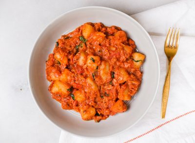 gnocchi in vodka sauce with bacon