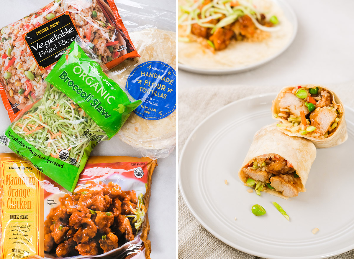 orange chicken burrito with trader joes ingredients