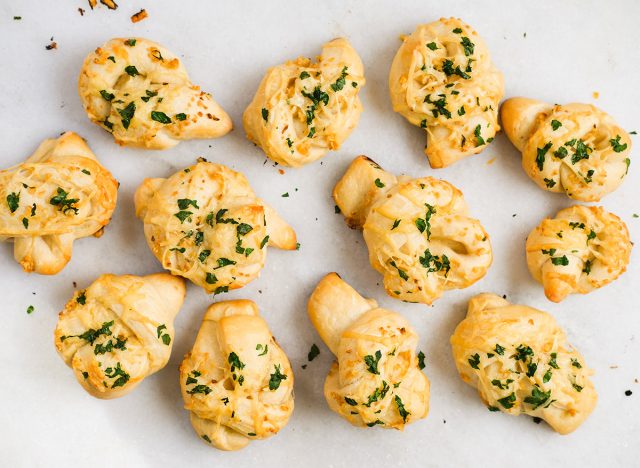 garlic knots on a marble counter
