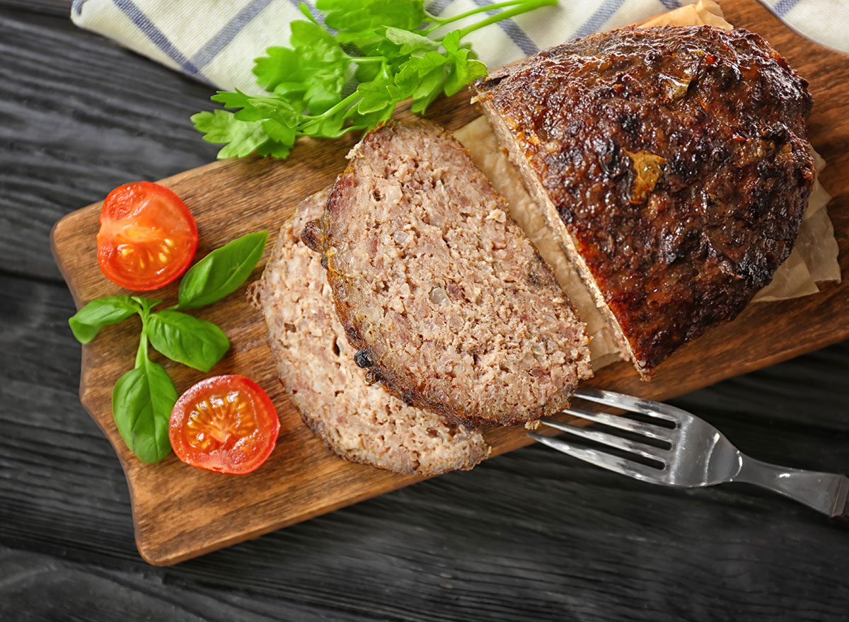 turkey meatloaf slices on cutting board