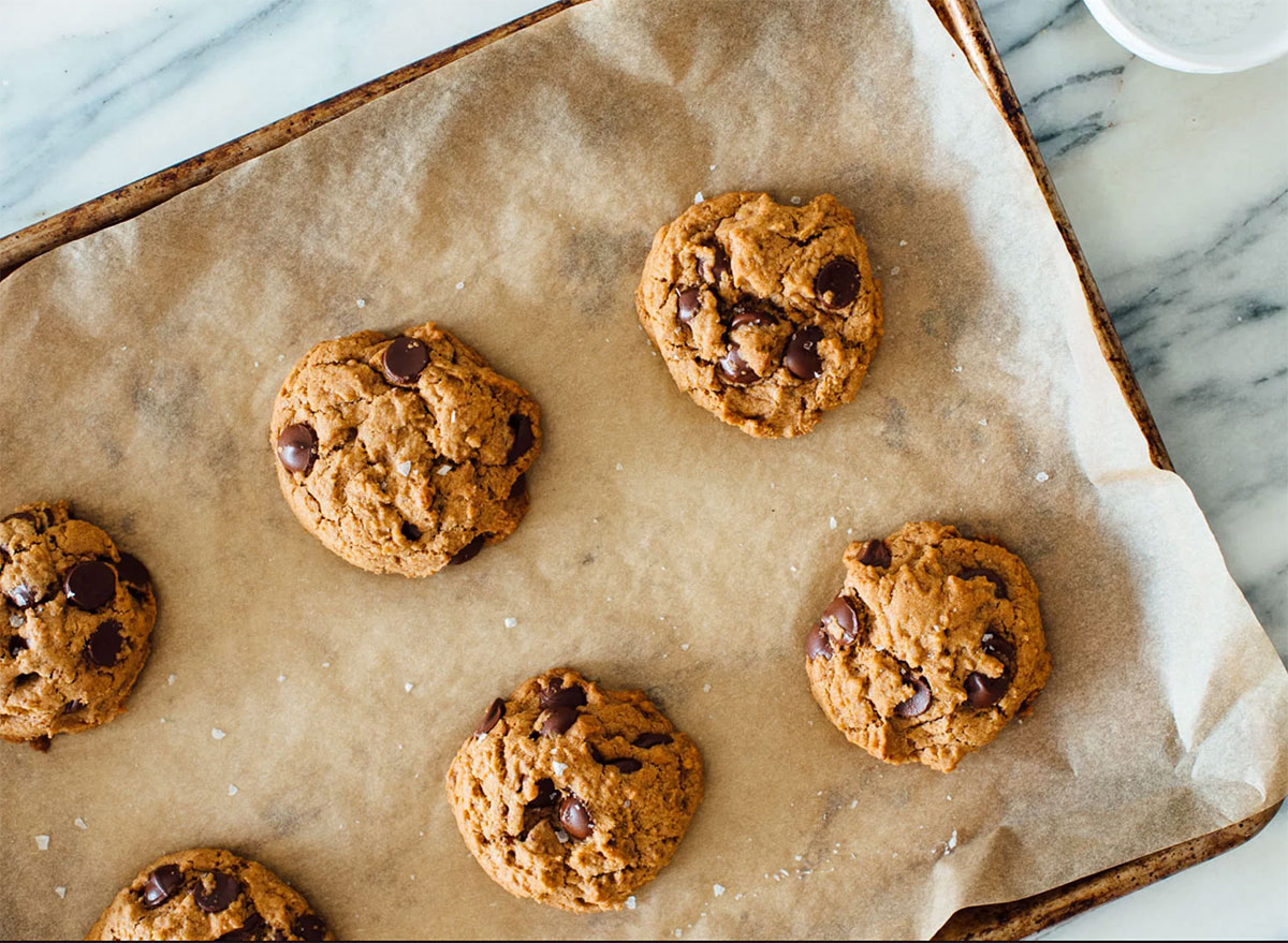vegan chocolate chip cookies on baking sheet