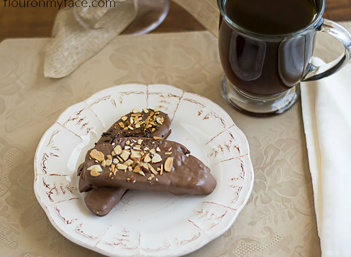 Chocolate almond and coffee biscotti recipe from Flour On My Face