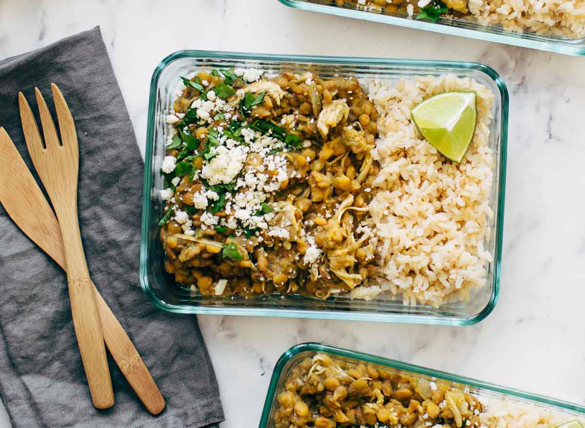 Cilantro lime chicken with lentil rice recipe from Pinch of Yum