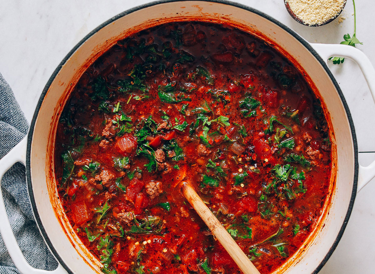 Tuscan-style beef & lentil soup recipe from Minimalist Baker